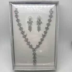 Nicole Miller Silver Floral Necklace and Earring Set